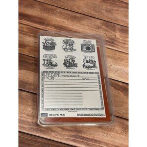 1996 STAMPIN' UP! RECIPE FUN WOOD MOUNTED RUBBER STAMP SET OF 7 DIY CRAFT